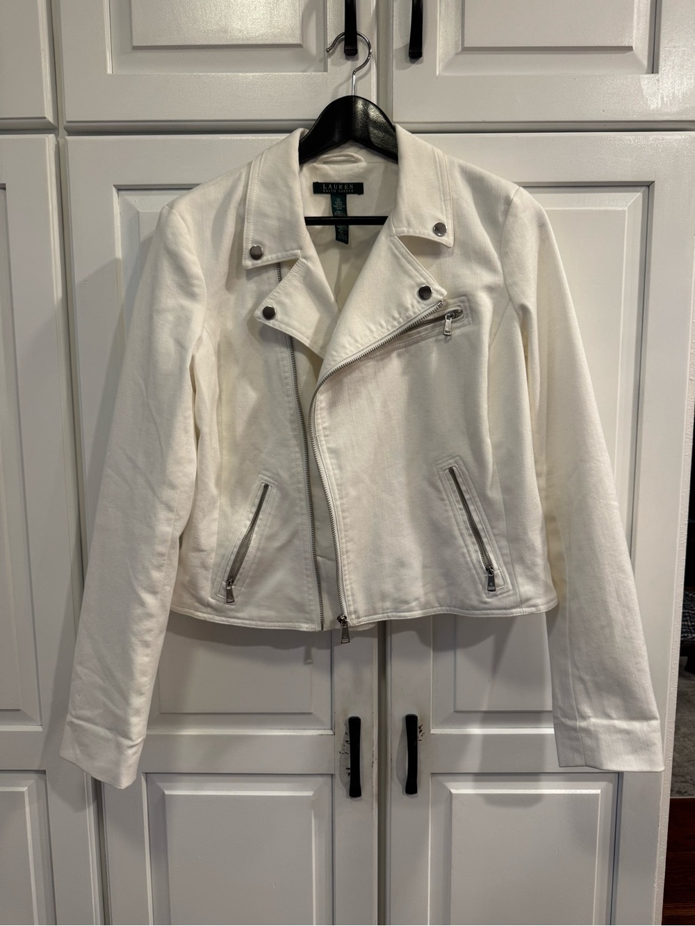 Ralph Lauren White Denim Moto Jacket. Size‎ 10